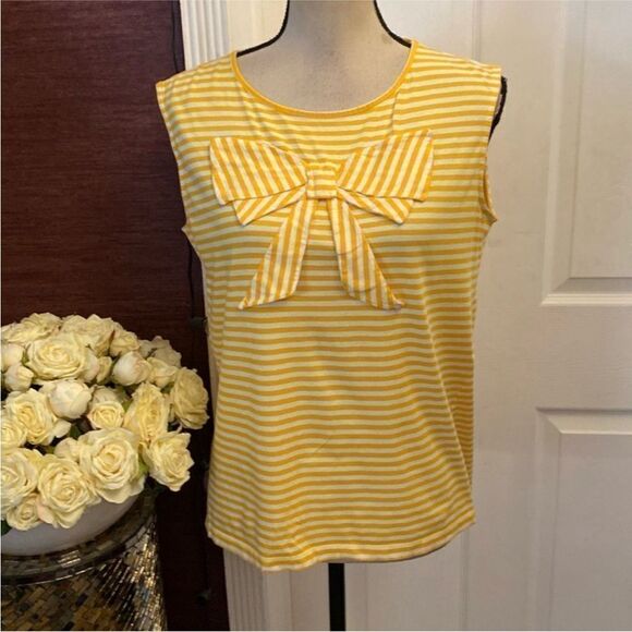 See by Chloe Yellow Striped Sleeveless Top with Bow, US8 - Picture 1 of 9